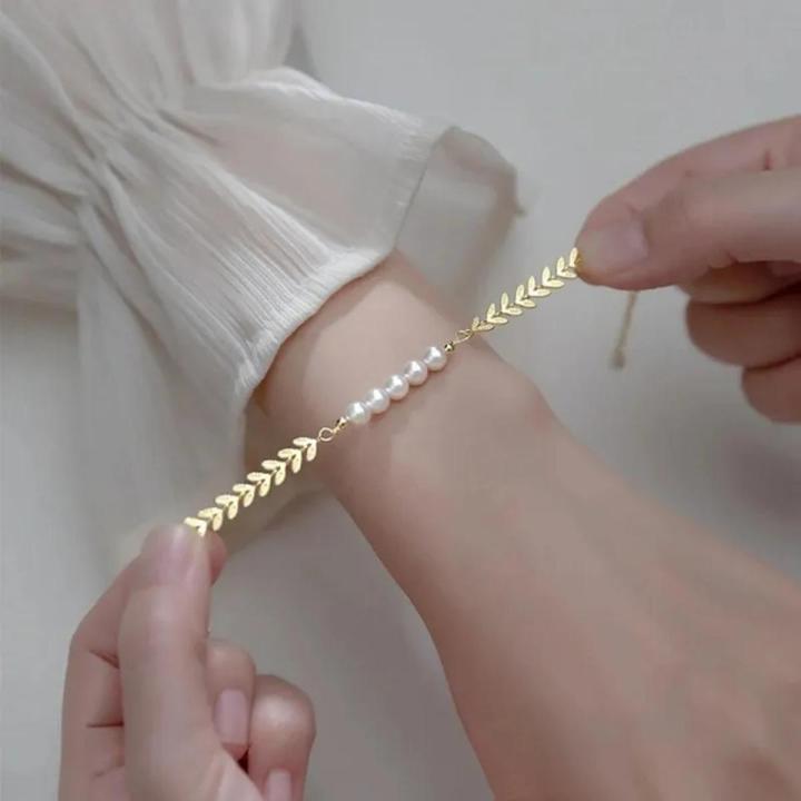 Leaf Pearl Gold Bracelet For Girls