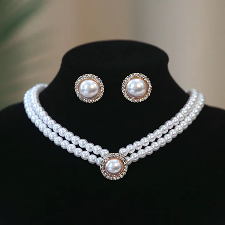 3pcs/set Fashion Pearl Pendant Necklace Earrings