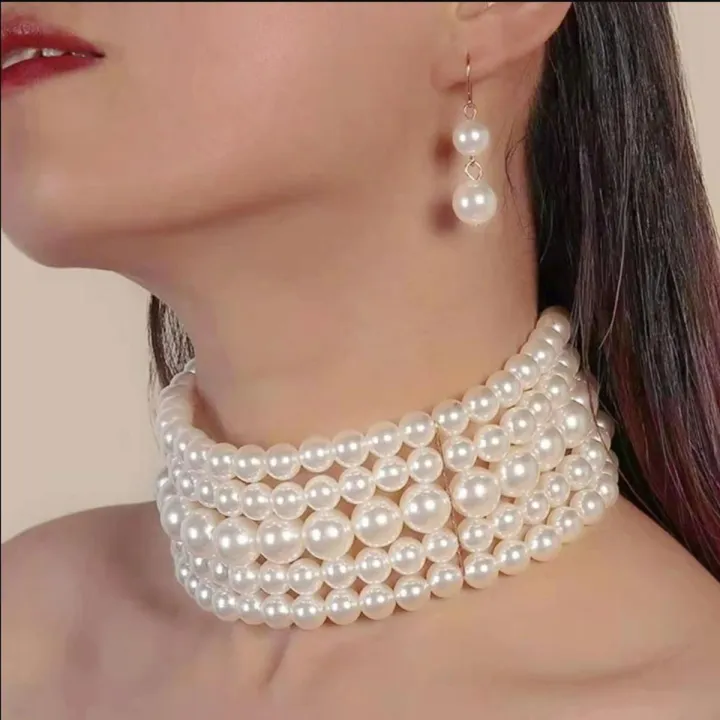 Pearl Necklace Earring Set