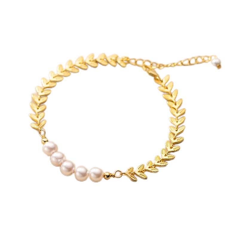 Leaf Pearl Gold Bracelet For Girls