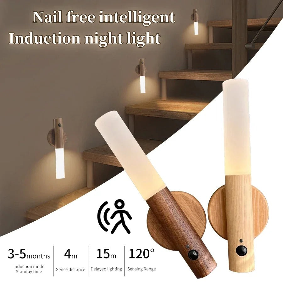 AI Intelligent 2in1  Motion Induction Wooden Shade Self Adhesive TubeLight