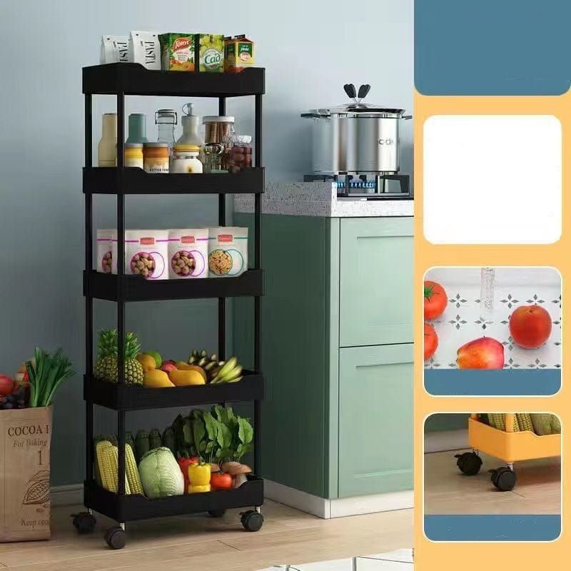 5 Tier Durable Storage Rack with Movable Wheels  Random Colours Box Pack